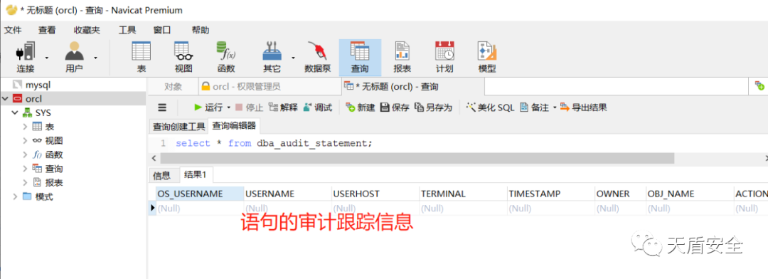 Oracle 审计日志界面对照