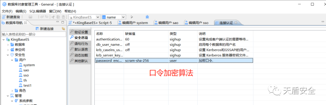 KingbaseES 加密框架配置界面对照