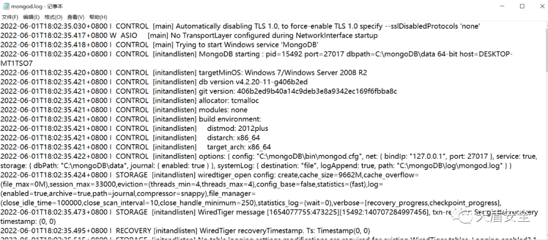 MongoDB mongod.log 记录内容界面对照