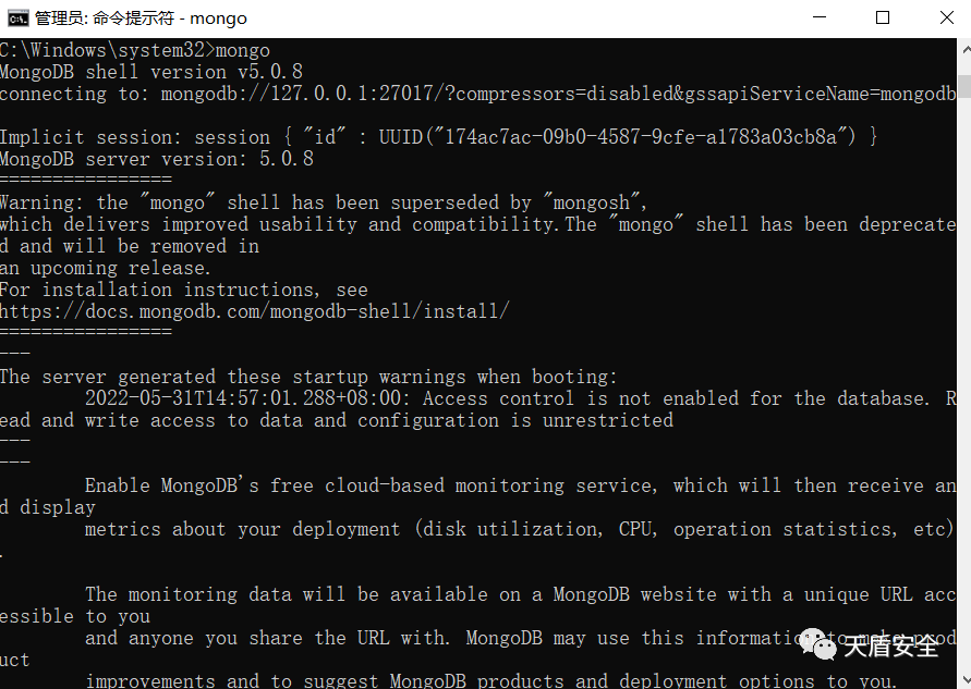 MongoDB 未启用认证时裸连可任意操作界面对照