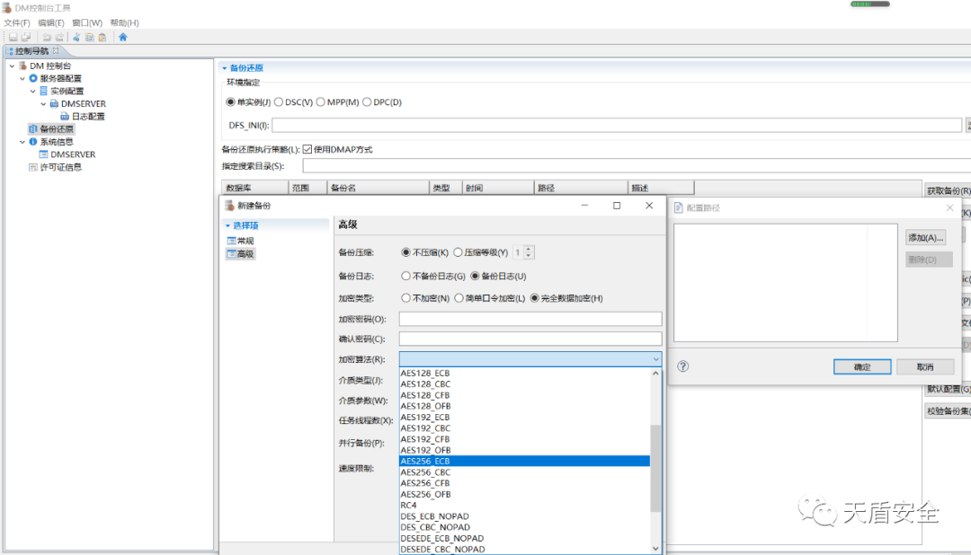 达梦管理工具备份配置界面对照