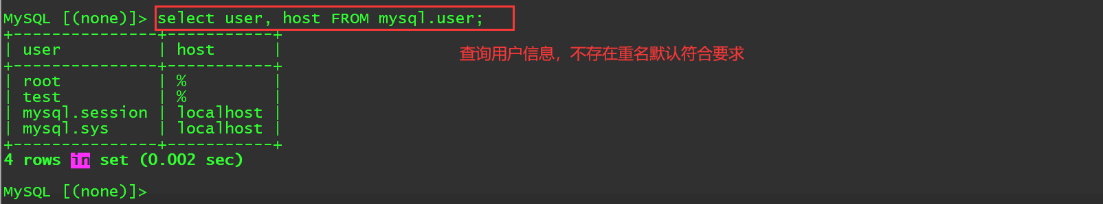 MySQL 用户列表查询结果