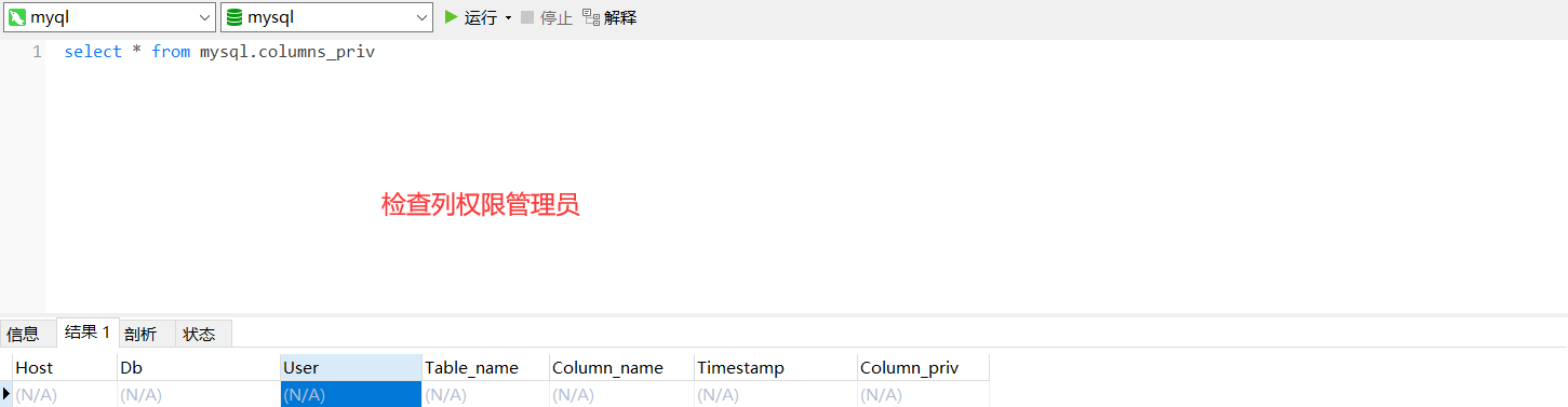 MySQL 列权限列表查询结果