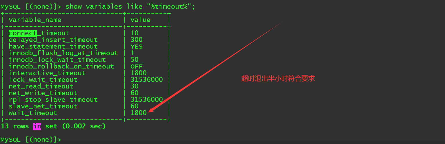 MySQL 超时参数查询结果